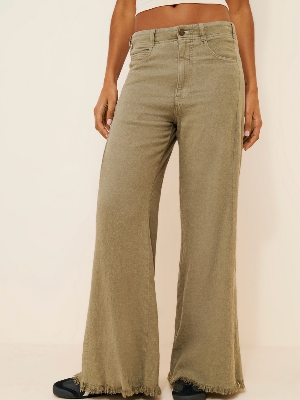 Anthropologie Pilcro Flare Leg Frayed Leg Linen Blend Pants